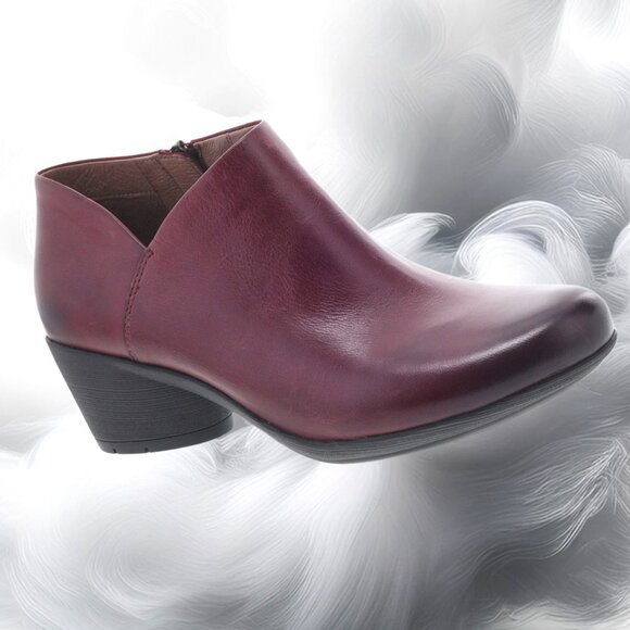 Dansko Raina Red Wine Burnished Nubuck Leather Bootie, Size 38 (US 7.5/8) - Picture 1 of 10